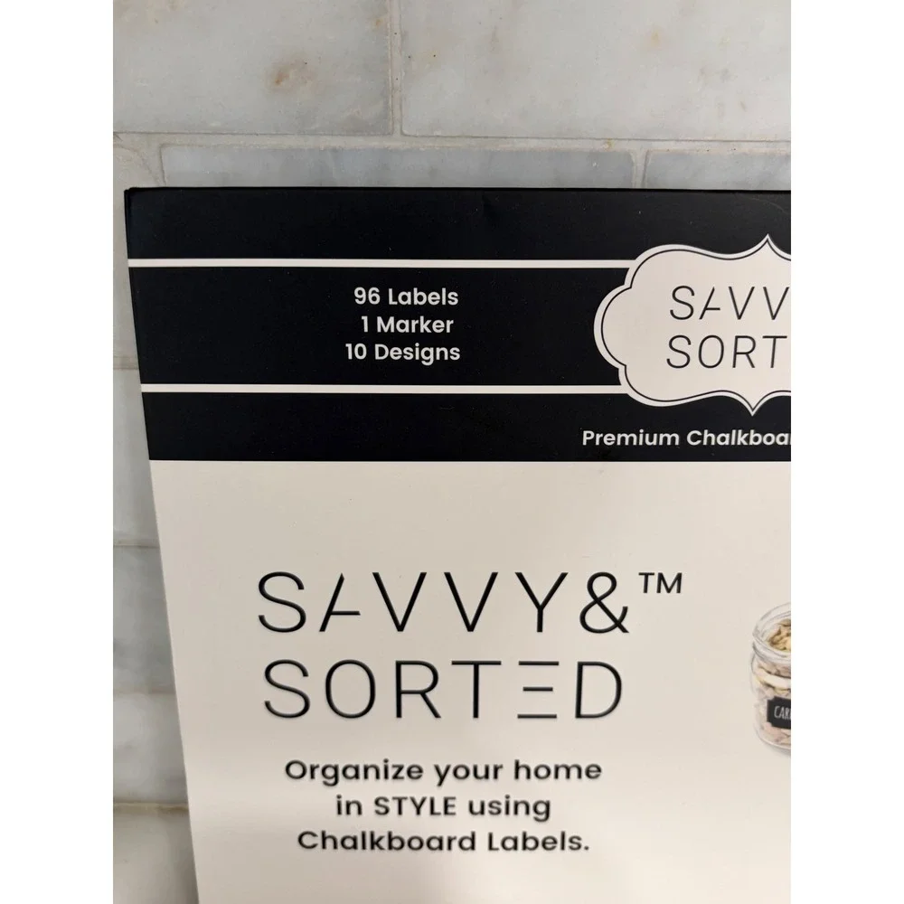Savvy & Sorted 96pc Premium Chalkboard Label Set with Liquid Chalk Marker Black